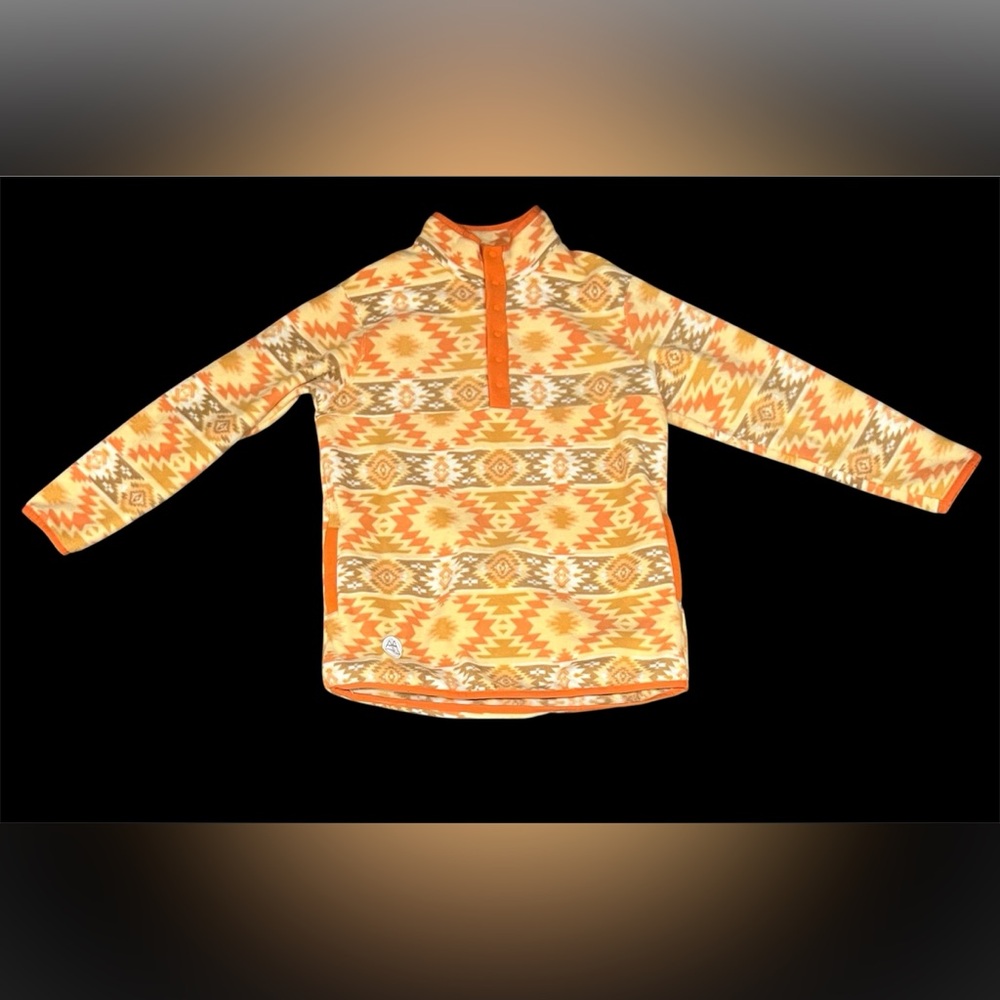 Women’s size L Petit‎ Montagnard Orange Aztec Pattern Pullover Sweater.